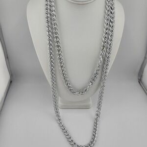 Vintage Long Silver Tone Link Chain Necklace‎ Eloxal